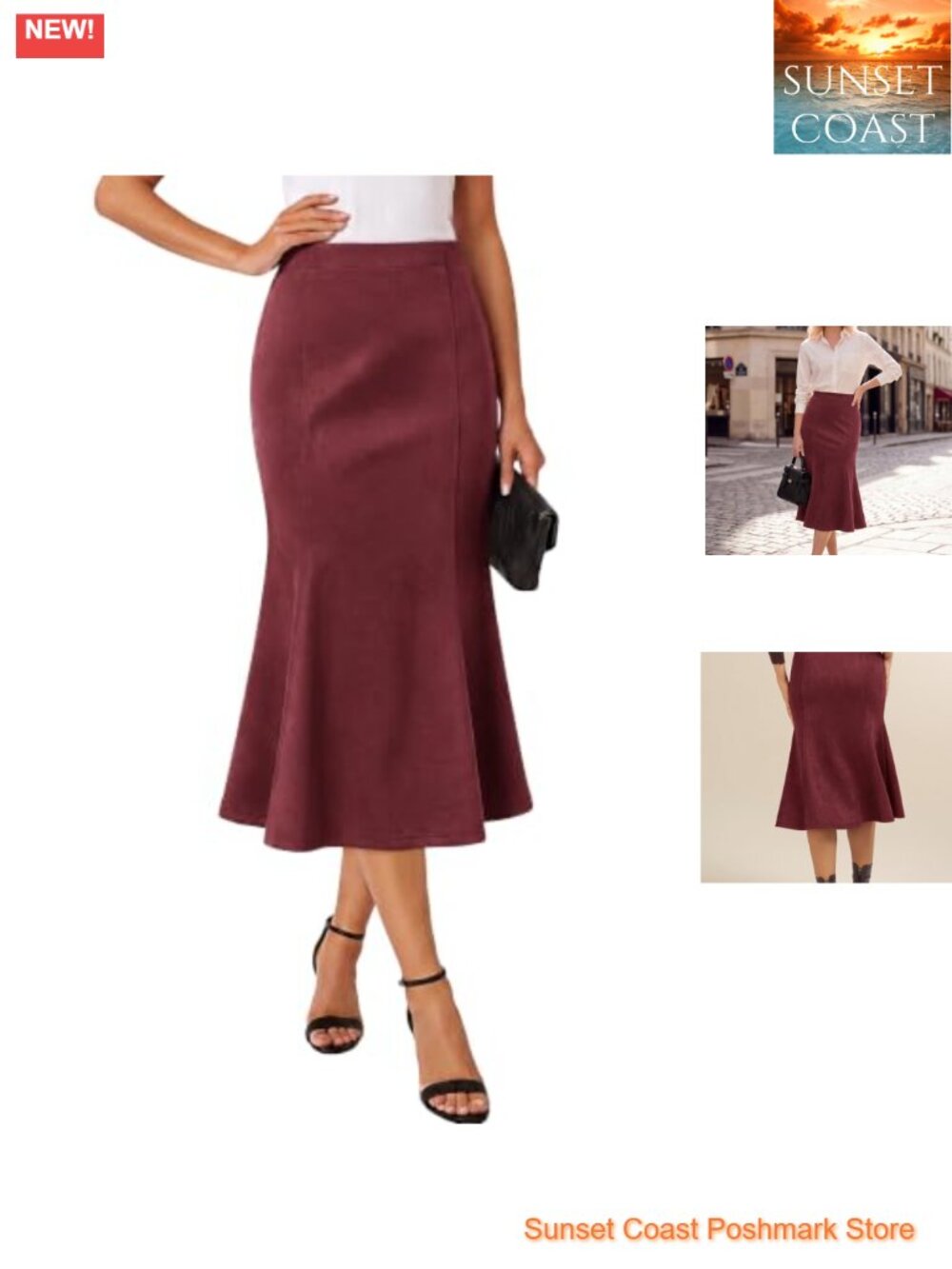 Faux Suede High Elastic Waist Mermaid Midi Skirt Fall Winter